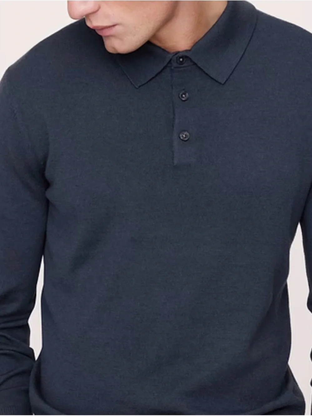 Banana Republic Men's Long-Sleeve Polo in Charcoal Blue Extra Fine Wool Merino